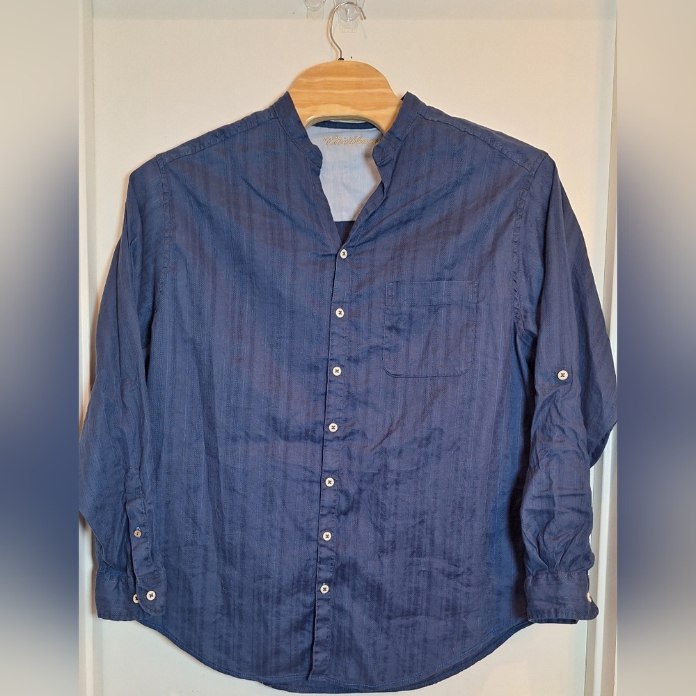 Caribbean Mens 2XLT Linen Blend Button Up Long Sleeve Shirt NWT'S Adjust Sleeves
